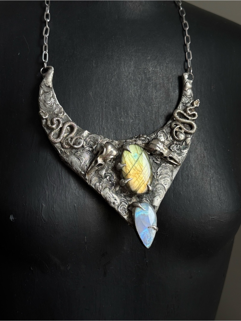 Labradorite moonstone Statement Necklace collar festival jewelry southern goth - Picture 4 of 4
